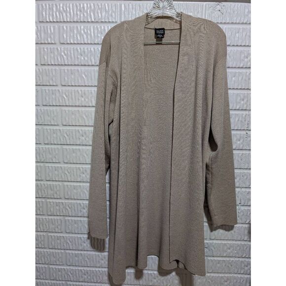 Eileen Fisher Women's Solid Tan Open-Front Long Wool Cardigan Sweater Size M - Picture 1 of 6
